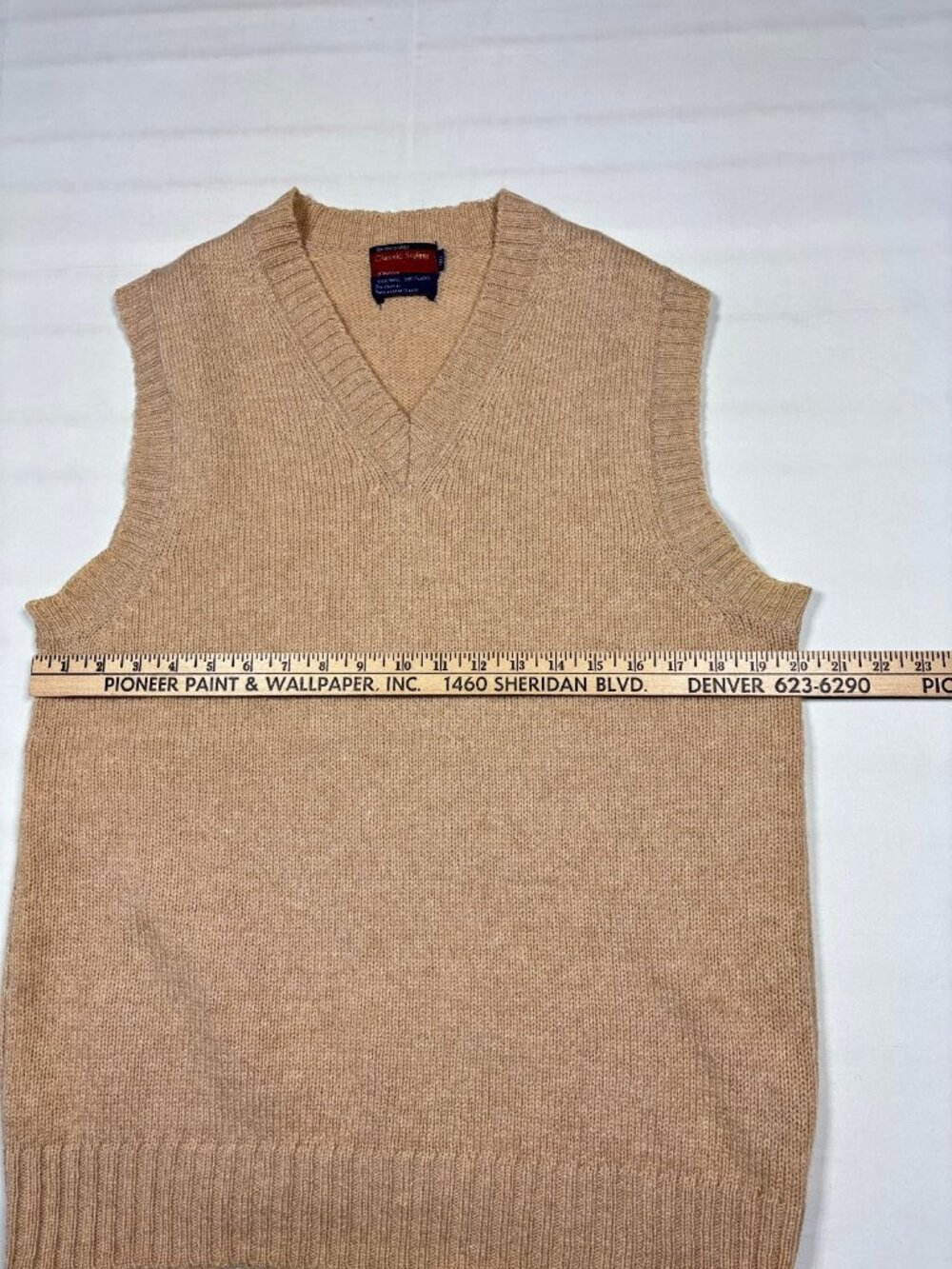 Vintage JCPenney Men's L Tall 100% Shetland Wool V-Neck Sweater Vest Tan Beige - Picture 7 of 9